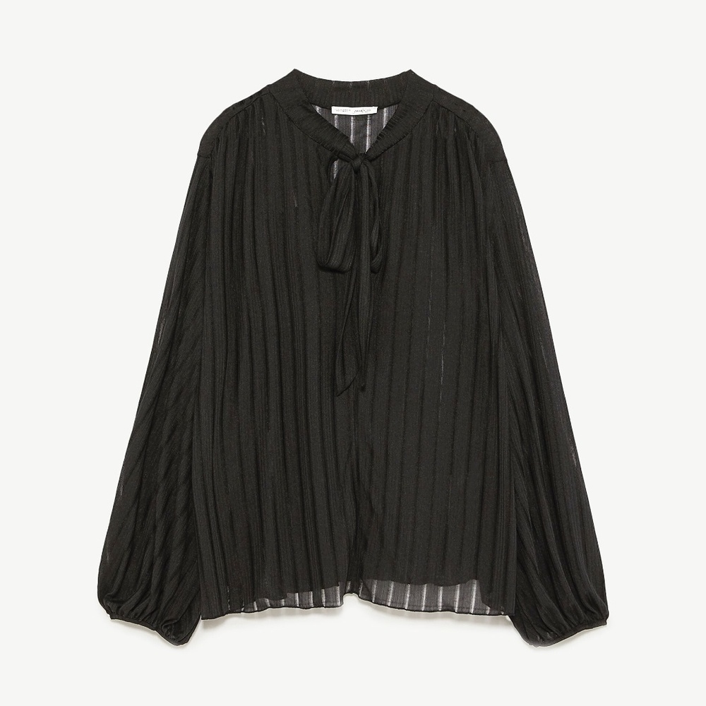 NWT Zara Black Bow Tie Neckline Blouse Size S